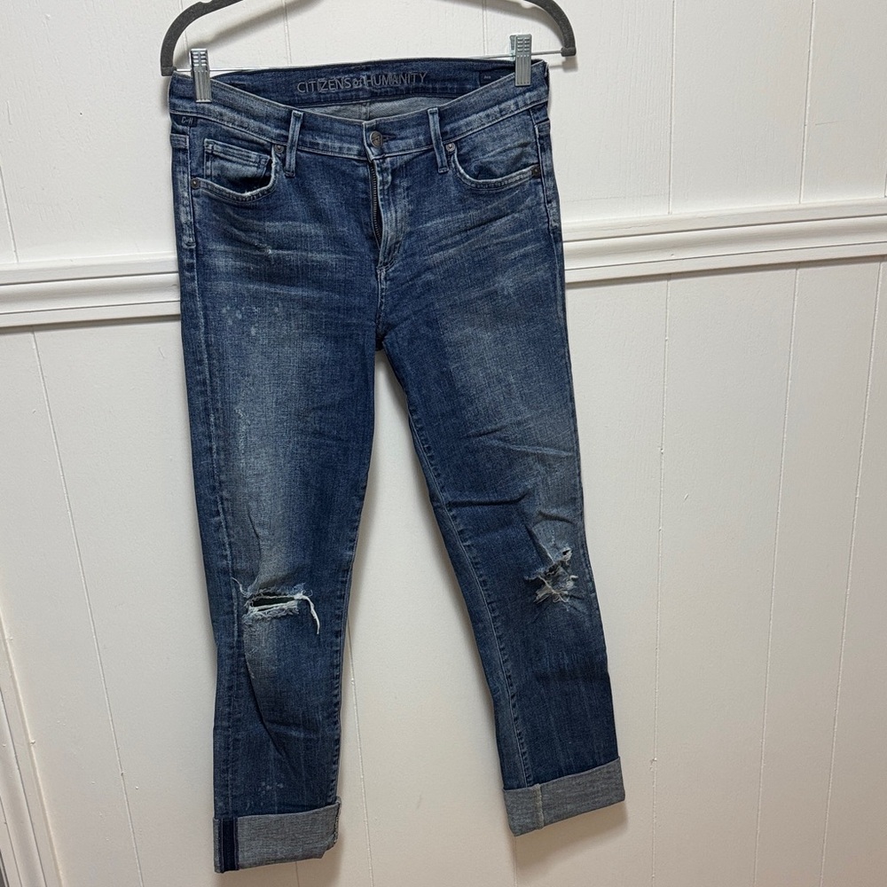 Citizens of Humanity Distressed Dark Blue Cropped Jeans